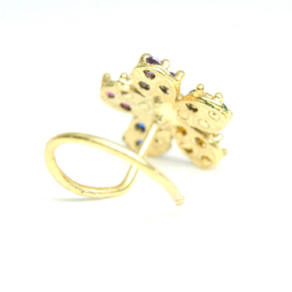 2pc Set Gold Plated Indian Nose Stud CZ Twisted nose ring