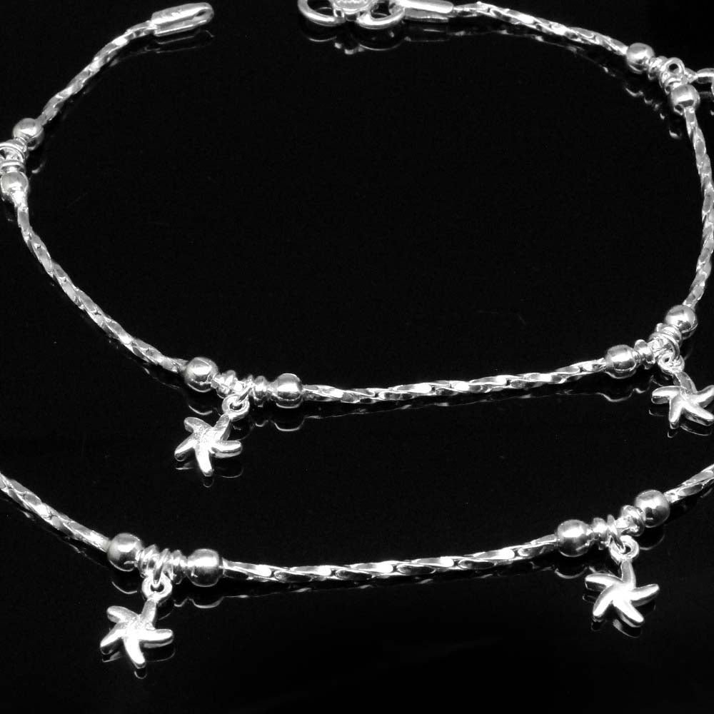 Beach Wear Indian Style Real Solid 925 Silver Anklets for Women 10"