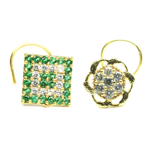 2pc Set Gold Plated Indian Medusa Nose Stud CZ Twisted nose ring