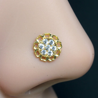 Gold Plated Flower Women Nose Stud CZ Twisted nose ring