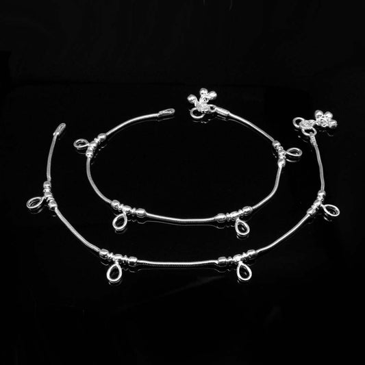 Hot Indian Style Real Solid 925 Silver Anklets for Cute Women 10.2"