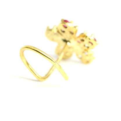 2pc Set Gold Plated Cute Floral Style Nose Stud CZ Twisted nose ring