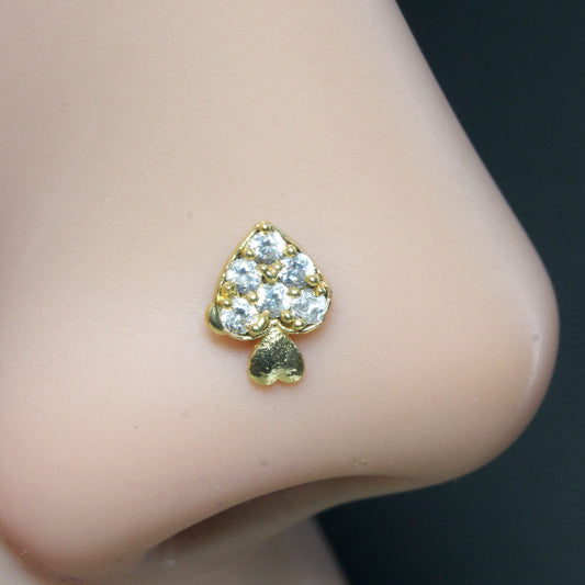 Cute Small Gold Plated Women Nose Stud CZ Twisted nose ring 22g