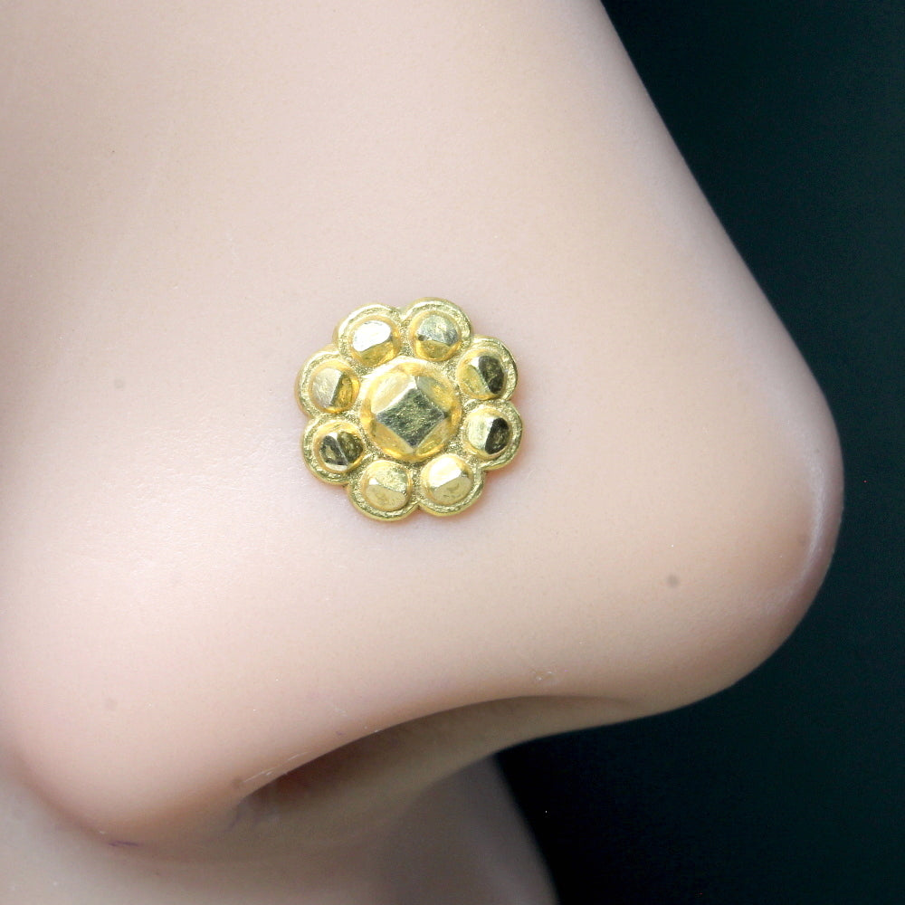 Indian Flower Style Gold Filled Nose Stud nose ring Push Pin