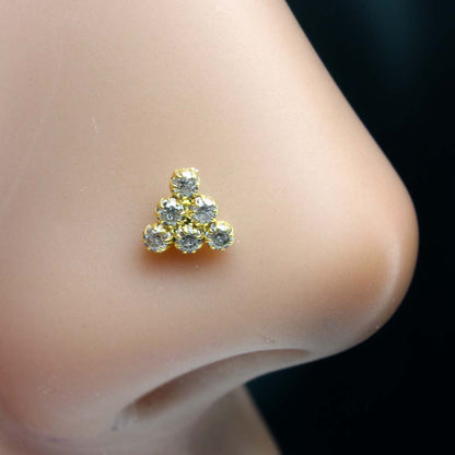 14K Real Gold Nose studWhite CZ Indian Style 