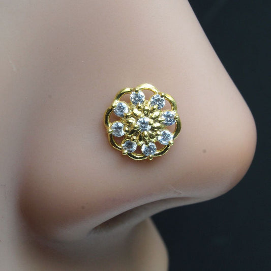 Gold Plated 22g Corkscrew Piercing Nose Stud