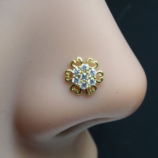 Gold Plated 22g Corkscrew Piercing Nose Stud