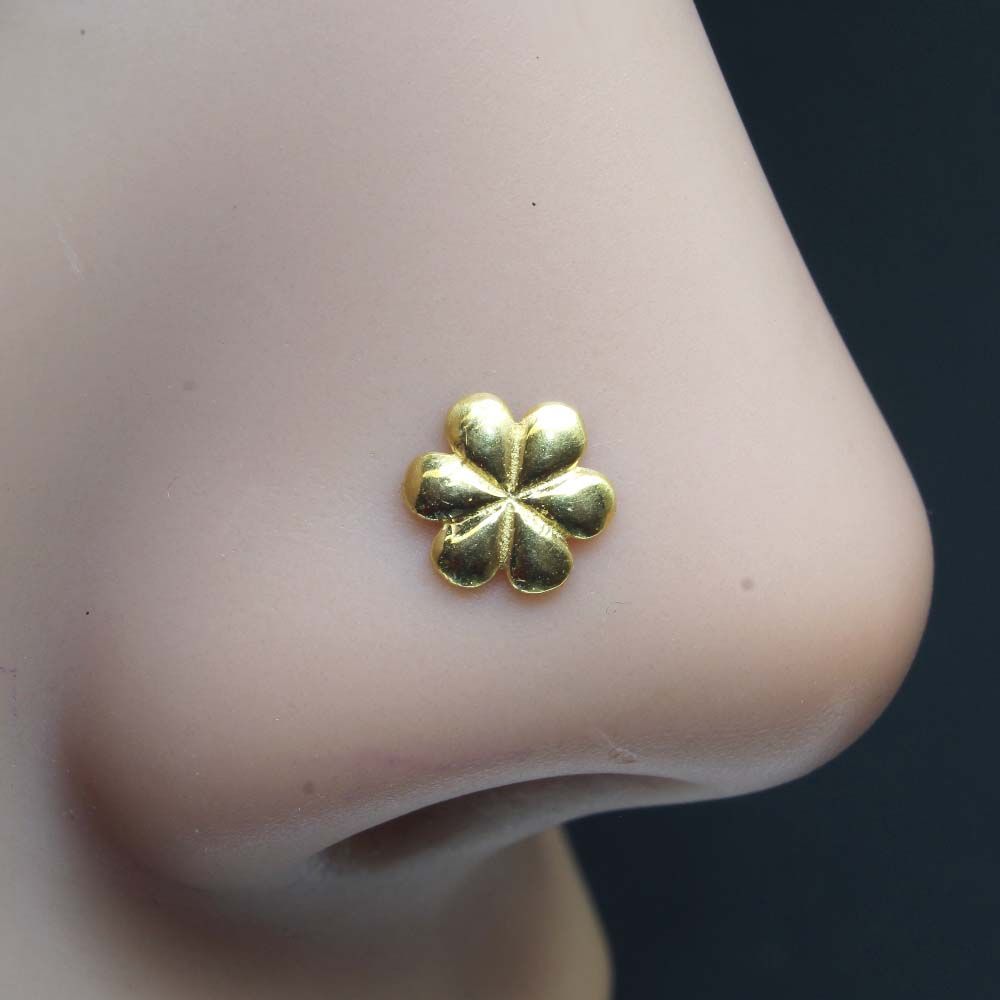 Real Gold Nose Ear Stud Solid 18K piercing nose ring