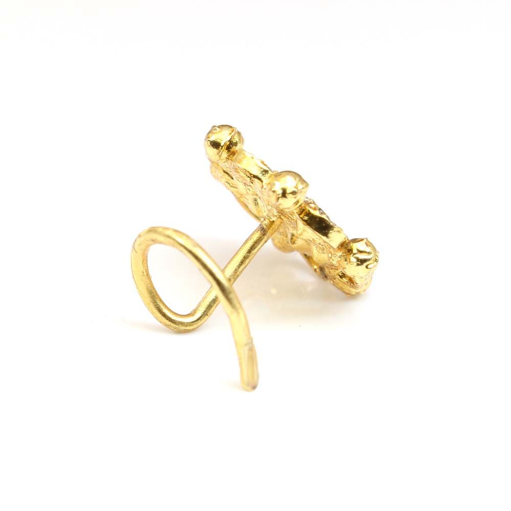 Floral CZ corkscrew gold plated piercing nose stud