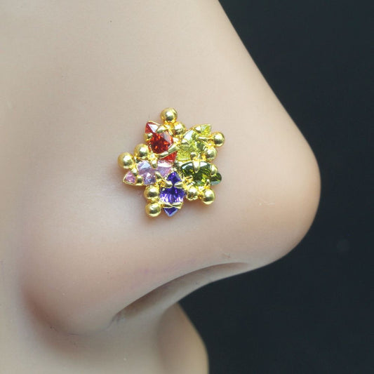 Karizma Jewels Nose Studs are Purely Handmade Designed by Experienced Master Craftsmen.
Indian Nose Stud Ring in Yellow Gold Plated Traditional Design Nose Piercings Inspired from Indian Culture.