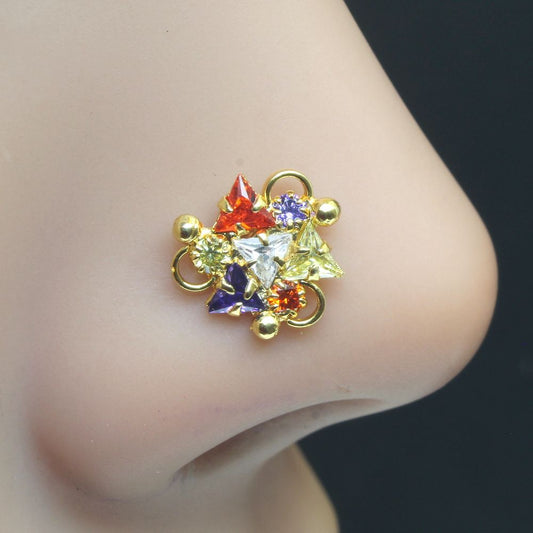 Karizma Jewels Nose Studs are Purely Handmade Designed by Experienced Master Craftsmen.
Indian Nose Stud Ring in Yellow Gold Plated Traditional Design Nose Piercings Inspired from Indian Culture.