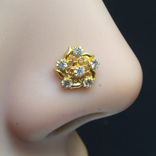 Karizma Jewels Nose Studs are Purely Handmade Designed by Experienced Master Craftsmen.
Indian Nose Stud Ring in Yellow Gold Plated Traditional Design Nose Piercings Inspired from Indian Culture.