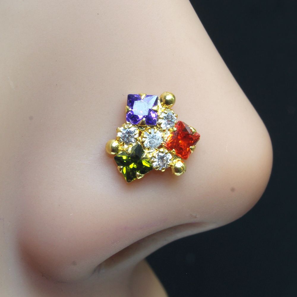 Ethnic 22g gold plated corkscrew nose stud