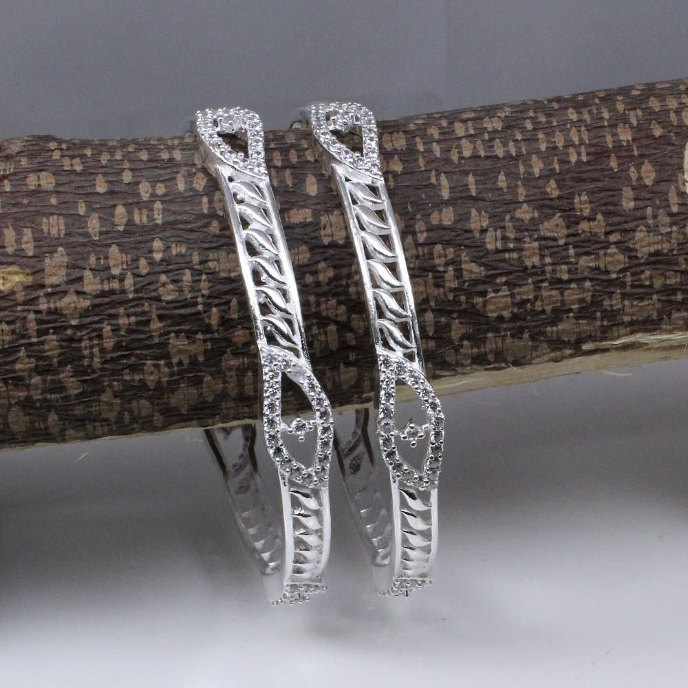 925 Silver White CZ Women Bangles Bracelet