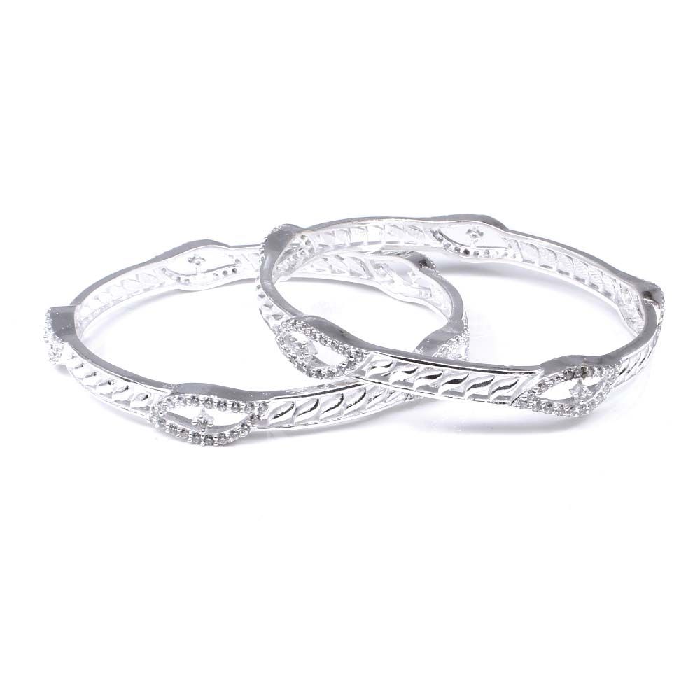 925 Silver White CZ Women Bangles Bracelet