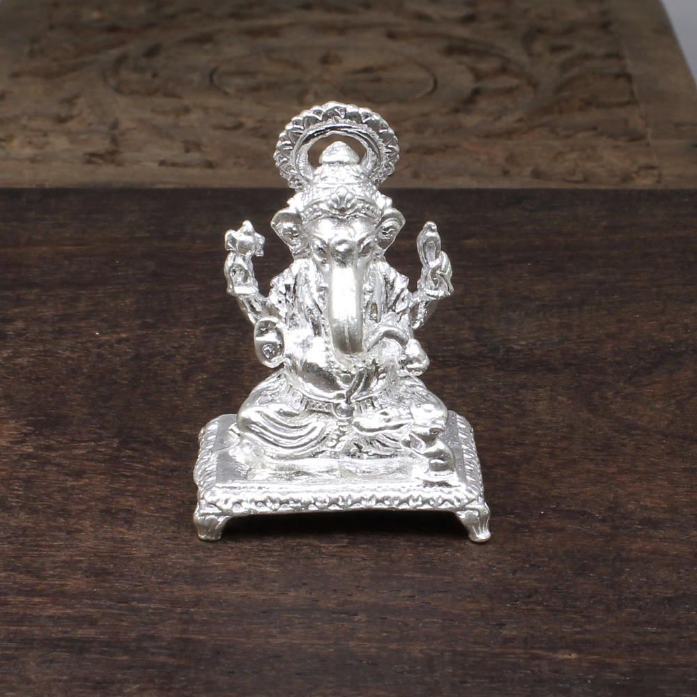 Metal Ganesha Idol Showpiece for Gift & Home Decor - Silver Plated Ganesh  Ganpati Statue for Pooja