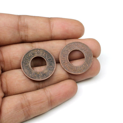 Old copper coin with hole for Astrology - छेद वाला तांबे का सिक्का