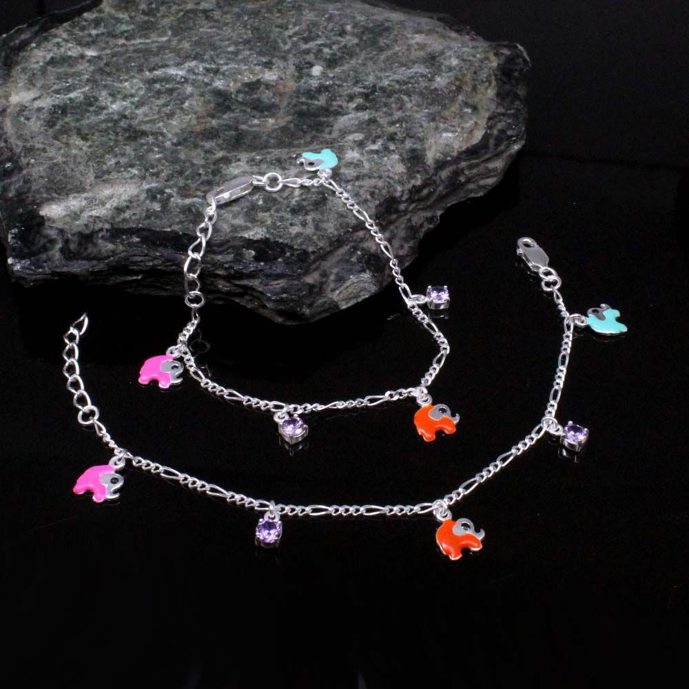 Sterling Silver Kids Elephant Anklets 5.5"