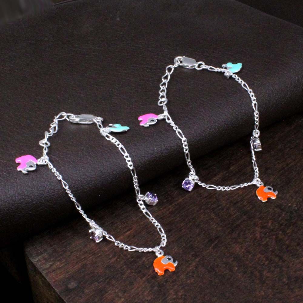 Sterling Silver Kids Elephant Anklets 5.5"