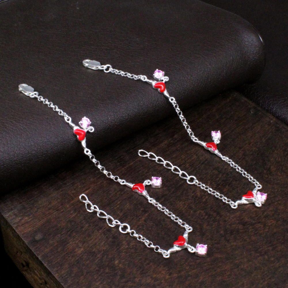 925 Silver Kids Heart Shape Anklets Bracelet 5.5"