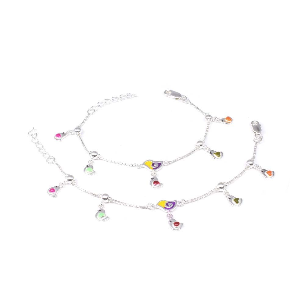 925 Silver Jewelry Cute Bird Kids Anklets 5.5"