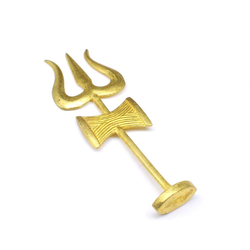 Pure Brass Trishul Damru with Stand Statue for Lal Kitab and red book remedies