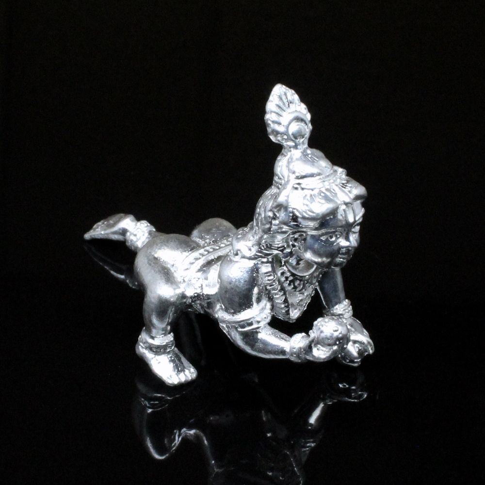 Pure solid Silver Bal Krishna Ladoo Gopal Kanha Ji silver idol - Solid inside