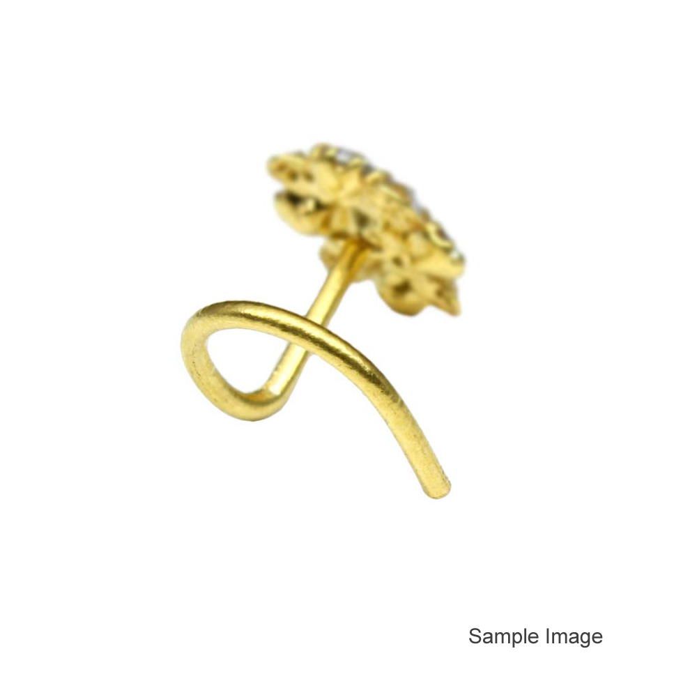 Floral CZ gold plated corkscrew nose stud 22g