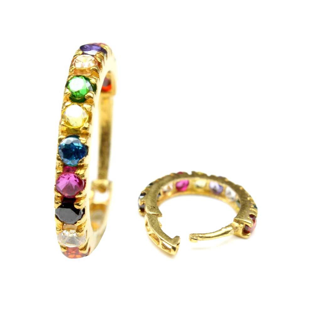 Large Real Gold Multicolor CZ 14K Hoop Nose Ring clicker hinged Nose piercing