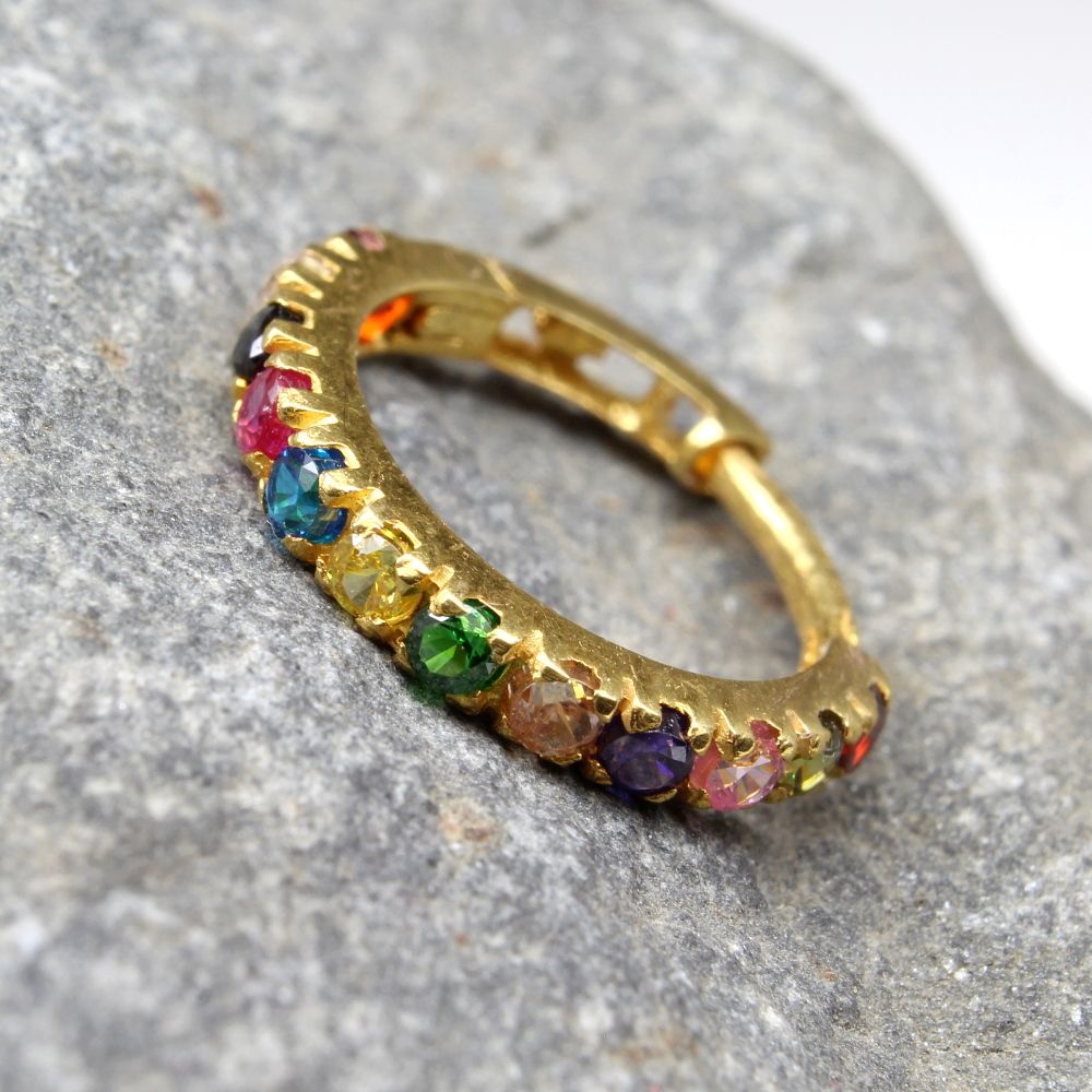 Real Gold Multicolor CZ 14K Nath for women