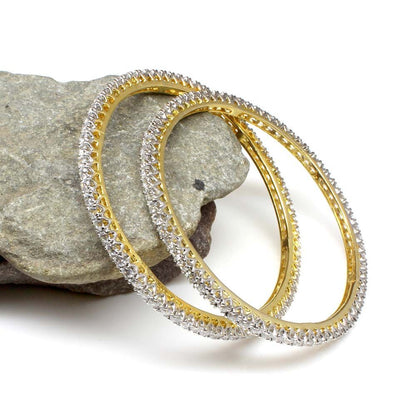 Two tone Fashion CZ Bracelet Bangle- Pair