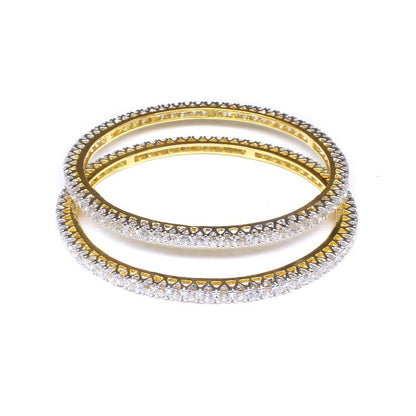 Two tone Fashion CZ Bracelet Bangle- Pair