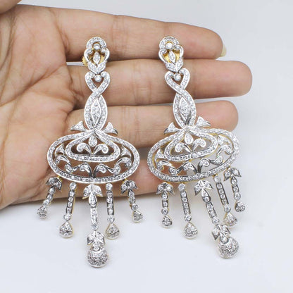 Two-Tone-Fashion-CZ-Dangler-Earrings-Gold-Plated