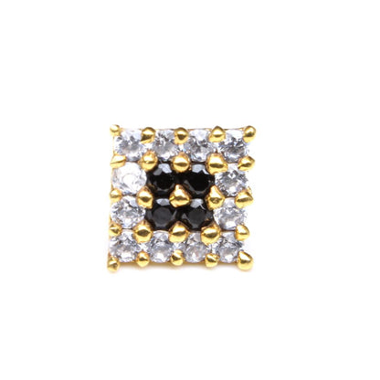 Square Black CZ gold plated Nose stud push pin