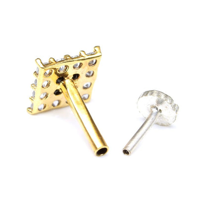 Square Black CZ gold plated Nose stud push pin