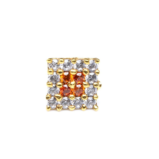 Square Orange CZ gold plated Nose stud push pin