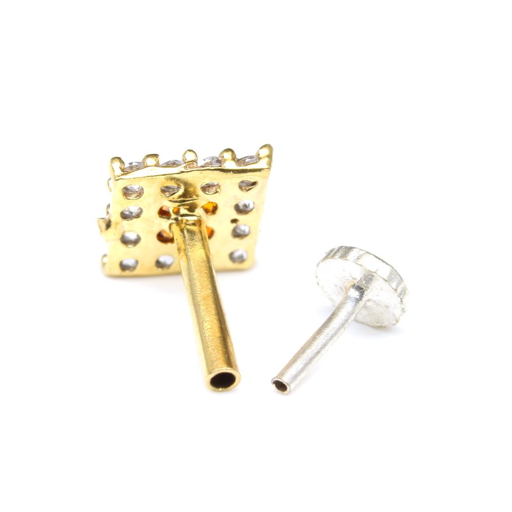 Square Orange CZ gold plated Nose stud push pin