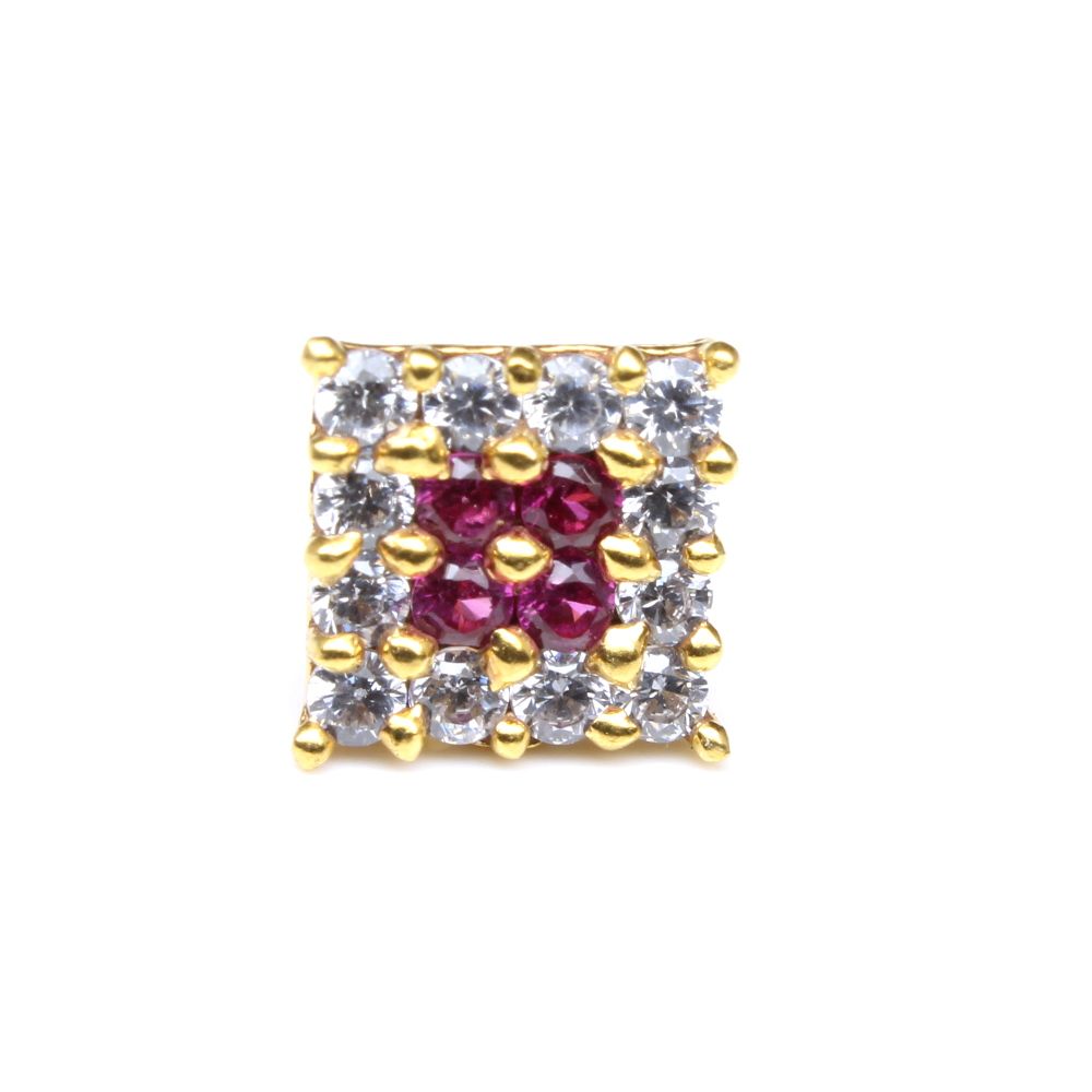 Square CZ gold plated Piercing Nose stud push pin