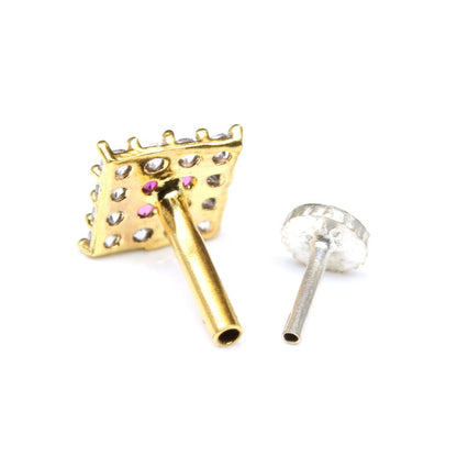 Square CZ gold plated Piercing Nose stud push pin