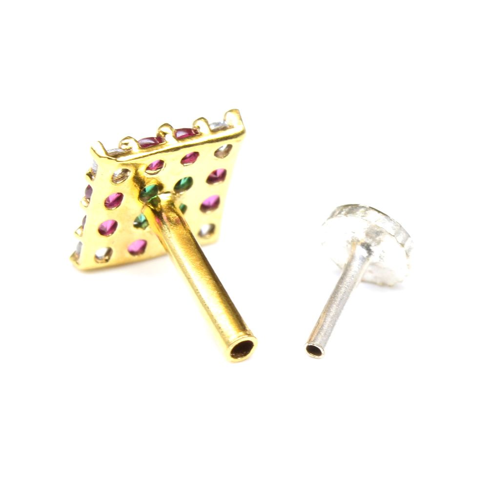 Gold plated CZ Corkscrew Nose Stud Nose Ring