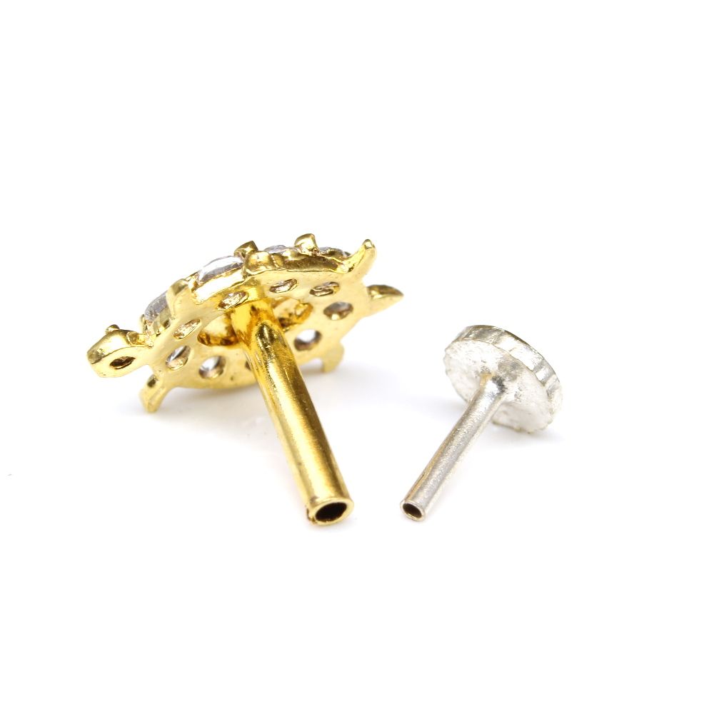 Turtle CZ studded gold plated Nose stud push pin