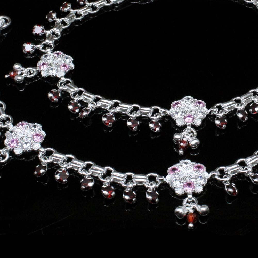 Silver CZ floral Anklets For Women10.7&quot;