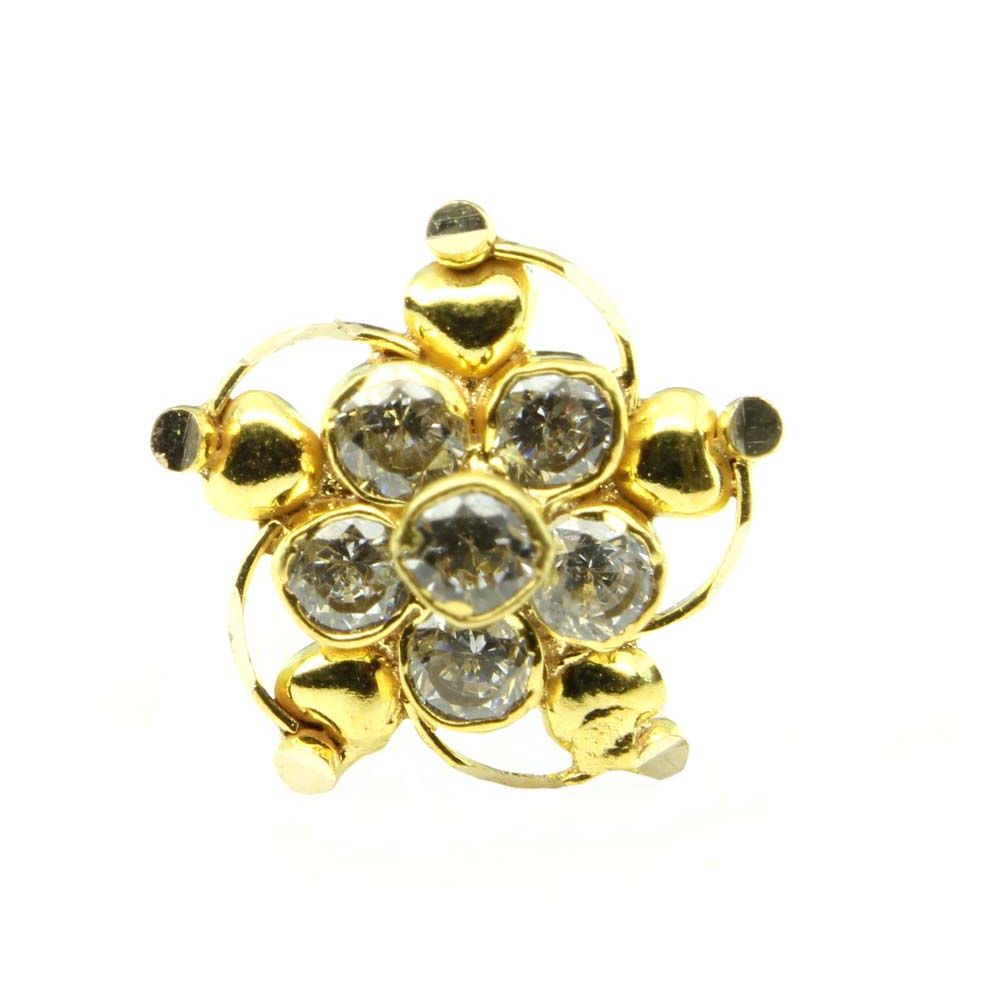 Real Gold Nose stud 14K Ethnic White CZ Nath