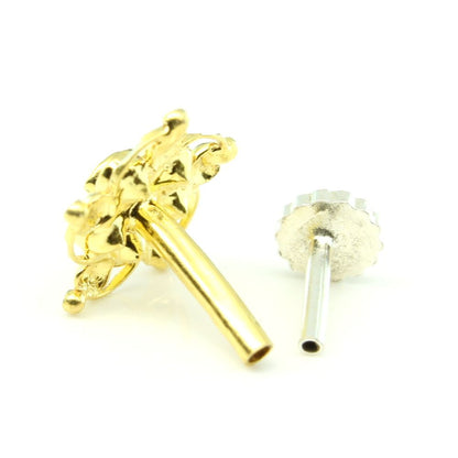  14K Ethnic White CZ piercing nose ring with Push Pin