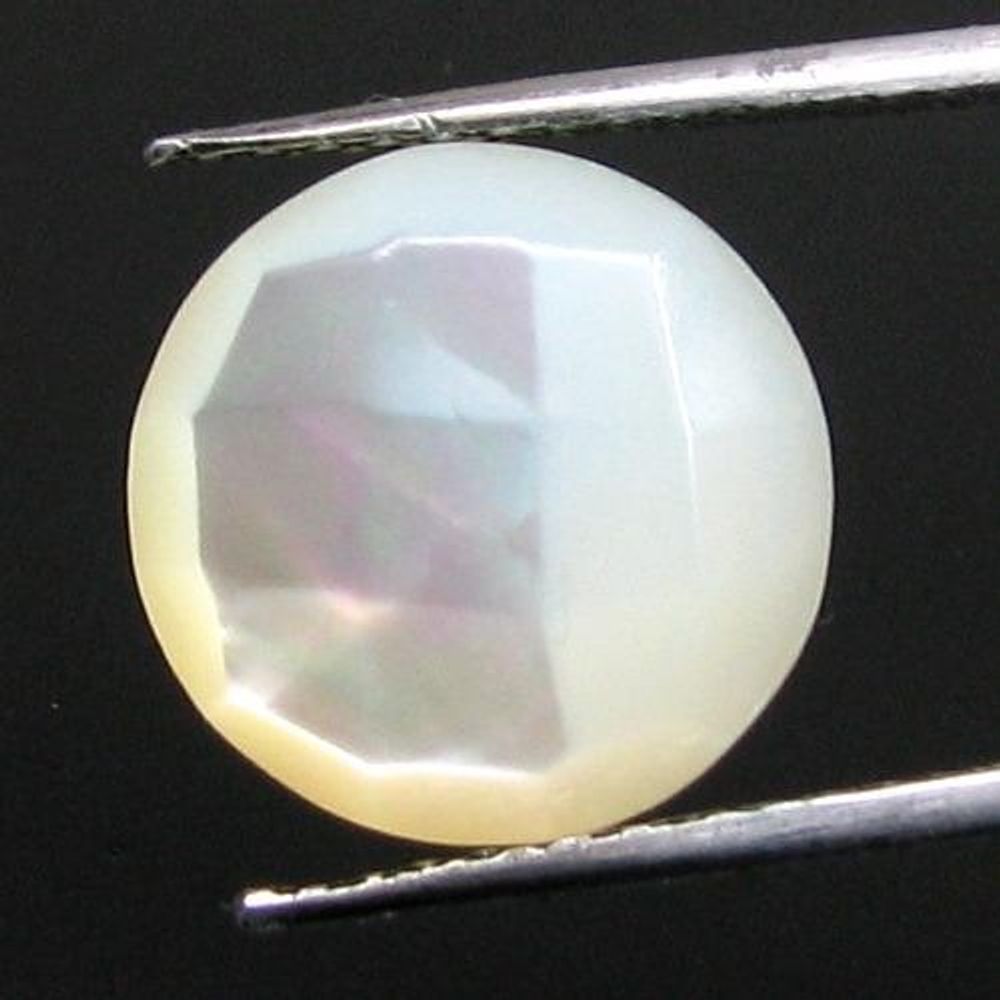 4.2Ct Natural Rainbow Shell Mother of Pearl Round Checker Faceted Gem