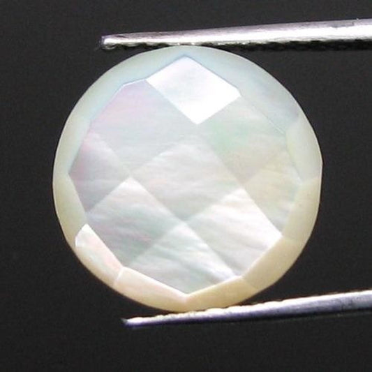 4.6Ct Natural Rainbow Shell Mother of Pearl Round Checker Faceted Gem