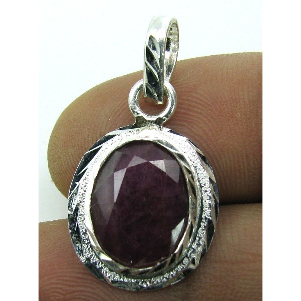 SILVER PENDANT RUBY MANIK BIRTH STONE RATAN