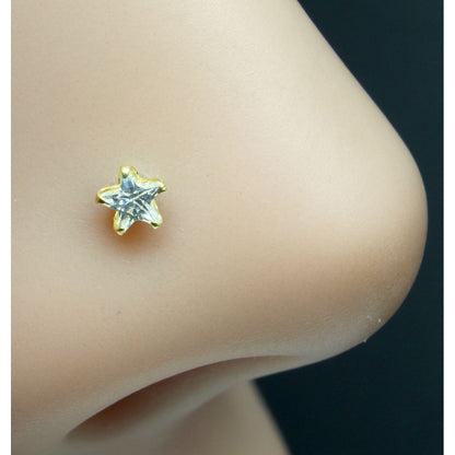 Star shape 14K Yellow Nose Ring with one stone