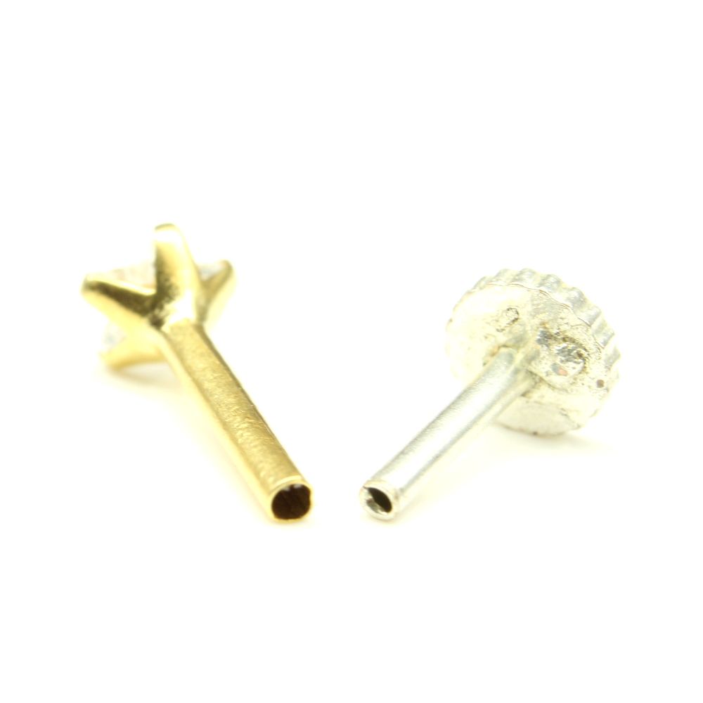 Yellow Gold nose ring with push pin