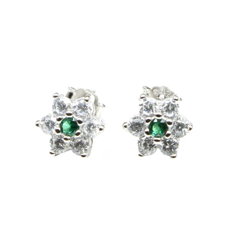  Silver Stud Earring Set In Platinum Finish with Green and white stones